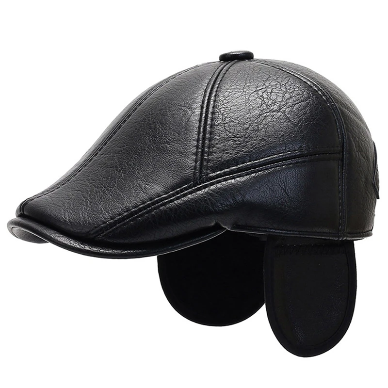 Men's outdoor leather hat winter Berets male warm Ear protection cap genuine leather dad hats wholesale Leisure bone