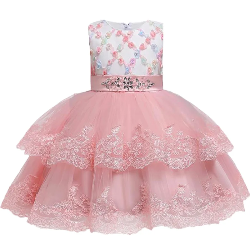 

New Baby Girls Flower Embroider Princess Party Tutu Dresses Children Kids Chirstmas Elegant Wedding Ball Gown Vestidos Clothing