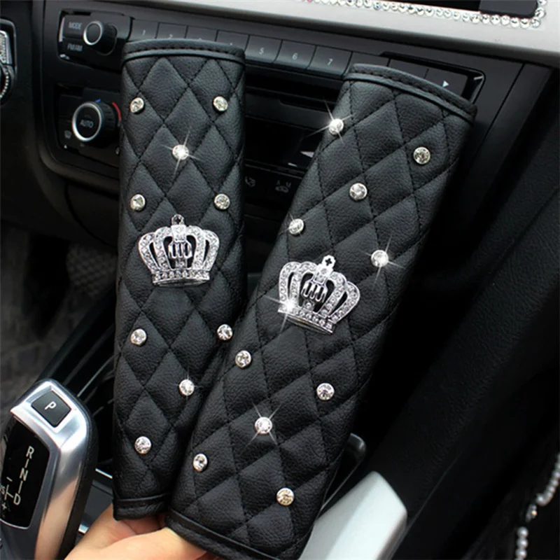 Luxury Diamond Car Seat Belt Cover Seat Belt Shoulder Pad Crown Crystal Rhinestones Shifter Gear Cover Hand Brake Accessories