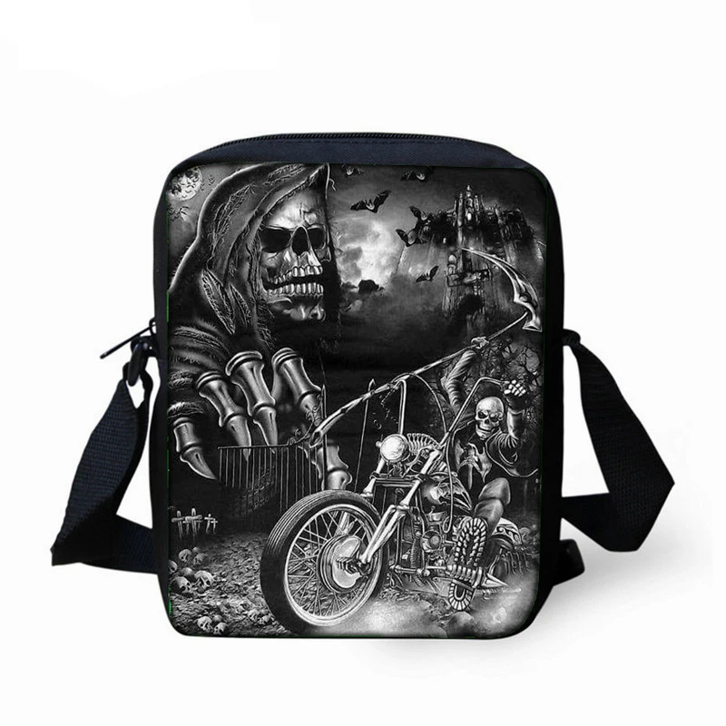 

Balck Punk Skull Print Crossbody Bag for Boys Cool Male Casual Shoulder Bags Fashion Small Messenger Bags