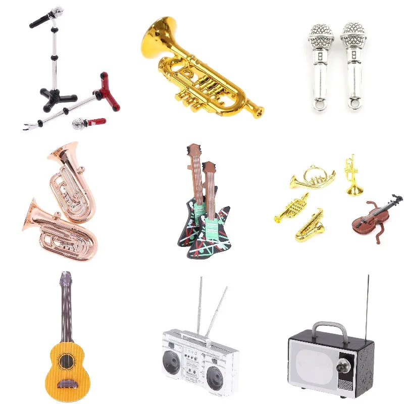 Guitar Violin Trumpet Saxophone Microphone Phonograph Radio Doll Musical Instrument for Dolls Music House Bar Doll Accessories