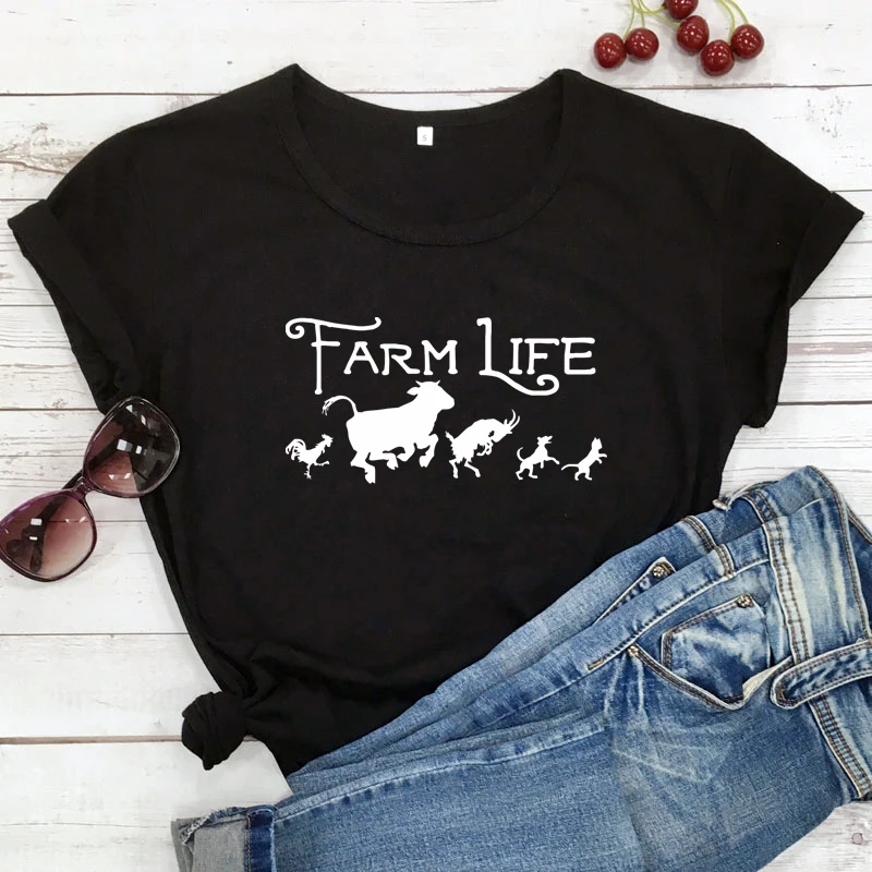 Farm Life 100% cotone t-Shirt divertente mercato degli agricoltori delle donne Tshirt abbigliamento carino Country Girl Graphic Tee Shirt Top