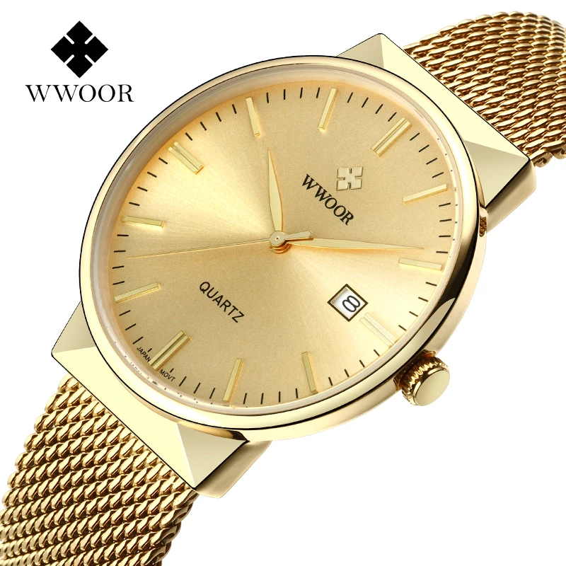 

WWOOR Men Watch Simple Ultra-thin Mesh band Date Display Fashion Casual Analog Quartz Wristwatch relogio masculino