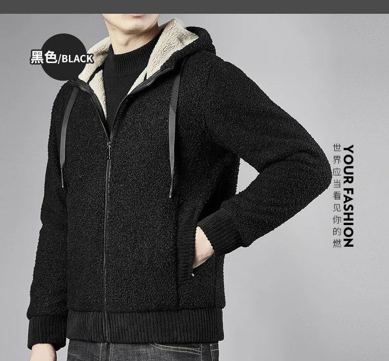 

Winter Thick Fleece Hoodies Men Casual Jacket Fur Lining Solid Warm Cloth Zipper Coats Sweatshirts Cashmere Parkas