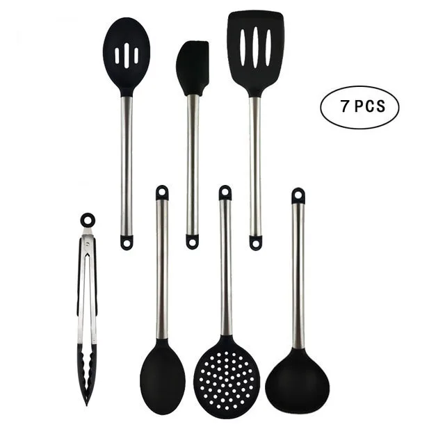 7 Piece Set White Silicone and Copper Cooking Utensils for Modern Cooking and Serving, Stainless Steel Copper Serving Utensils