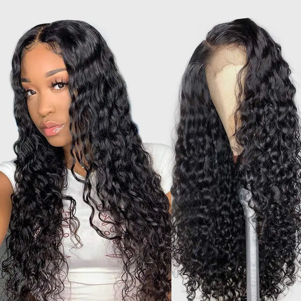 

Puromi Water Wave 4X4 Lace Closure Wigs Human Hair Brazilian Non-Remy Human Hair Wigs For Black Women Curly Hair Wig Pre Plucked