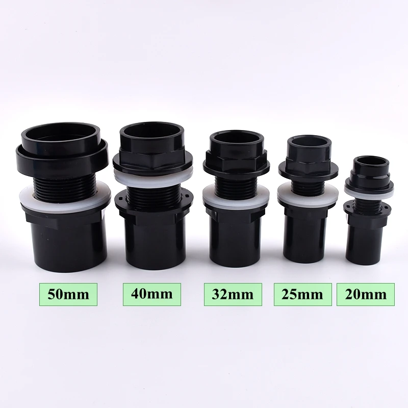 I.D 20~50mm Black PVC Pipe Aquarium Thicken Fish Tank Connector Water Tank Inlet Outlet Joint Drain UPVC Pipe Adapter Fittings