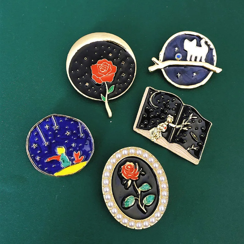 Mortelesela-Broche de Conte de Fées, Petit Prince et Torche, Danemark ge Dessin Animé, Icône et Perle, Fleur Rose, Animal, Accessoire Bijoux