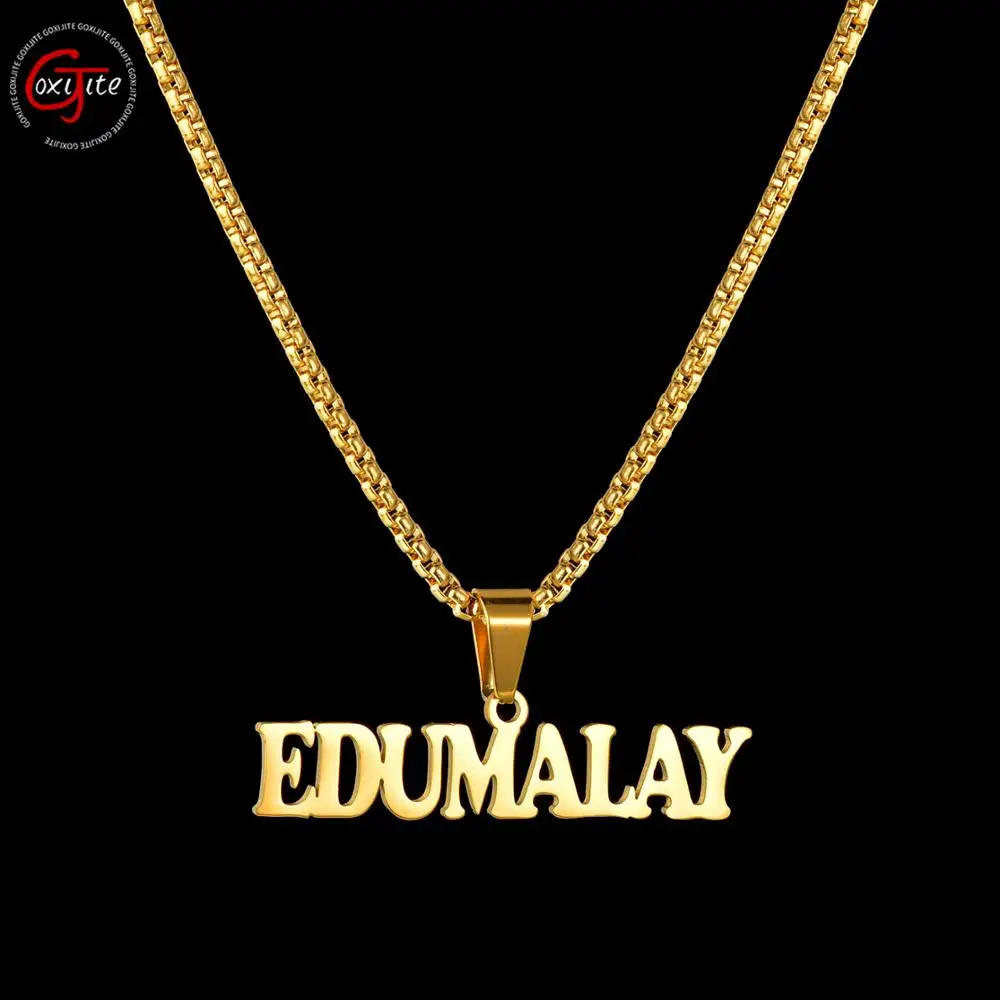 Goxijite 2019 Fashion Customized Stainless Steel Big Name Necklace For Women Men Personalized Gold Color  Necklace Pendant Gift