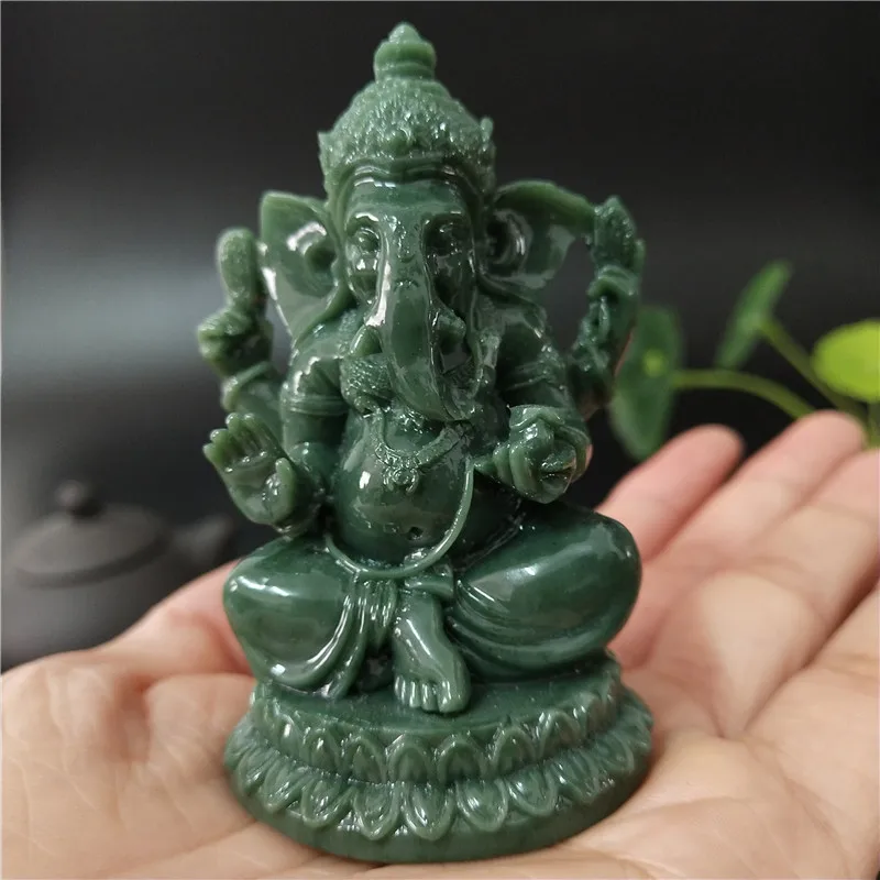 Lord Ganesha Statue Buddha Elephant God Sculpture Figurine Man-made Jade Stone Ornaments Craft Home Garden Flowerpot Decoration