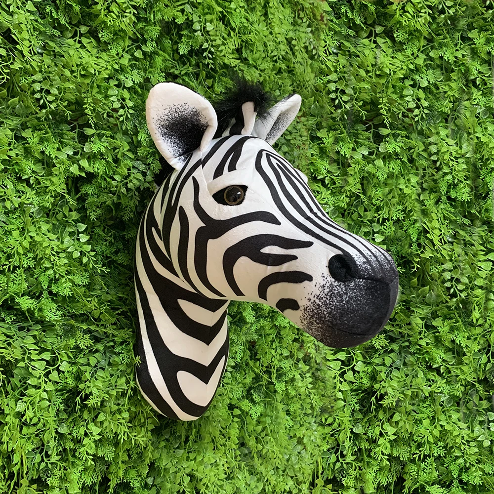 3D Lifelik ZOO Forest Animals  Photo Props Zebra Head Wall Plush Toys Bedroom Decoration Party Decoration