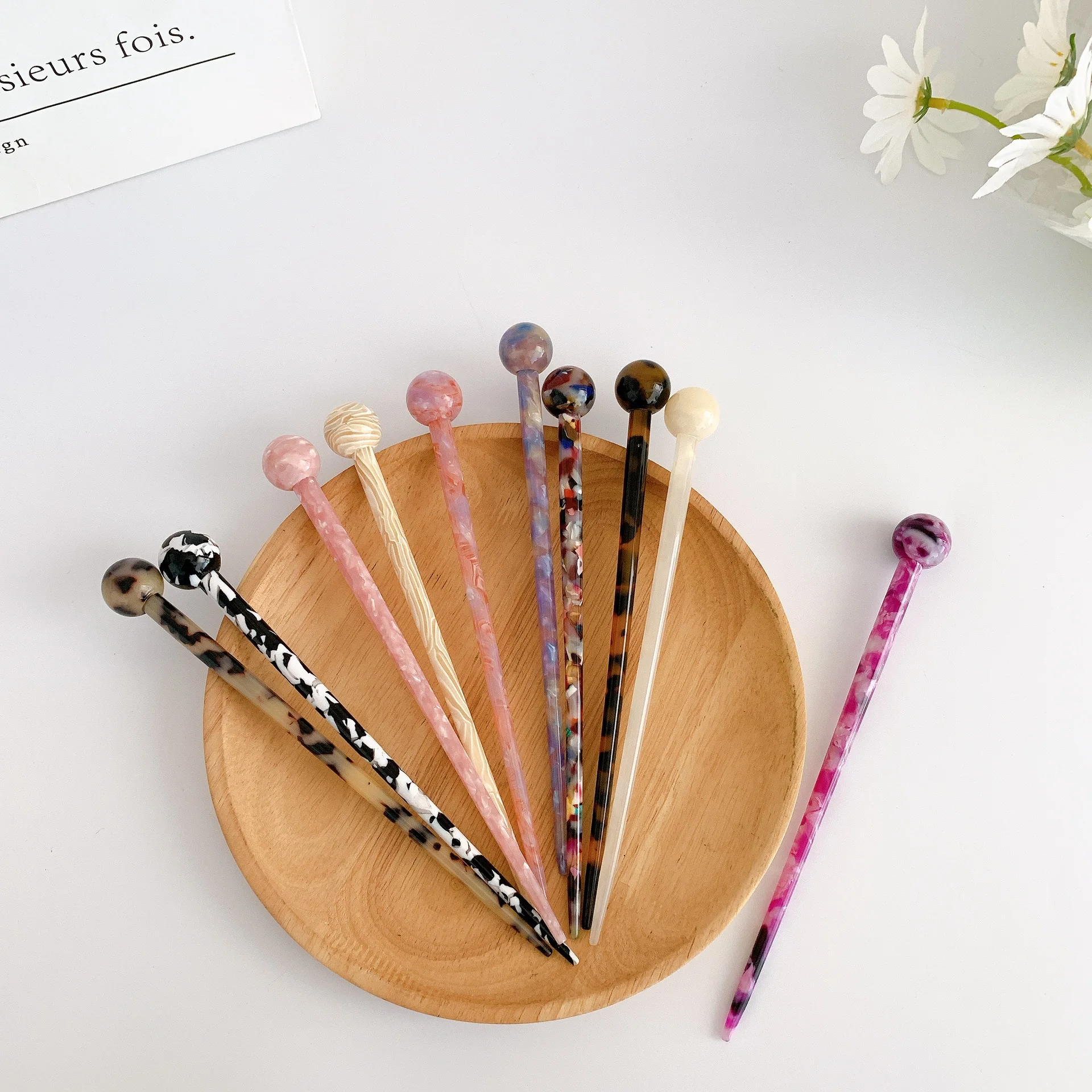 Ins Hot Simply Fashion Style Hair Accessories Marble Color Acetate Hairpins Plug Hairpins Convenient Hair Chopstick