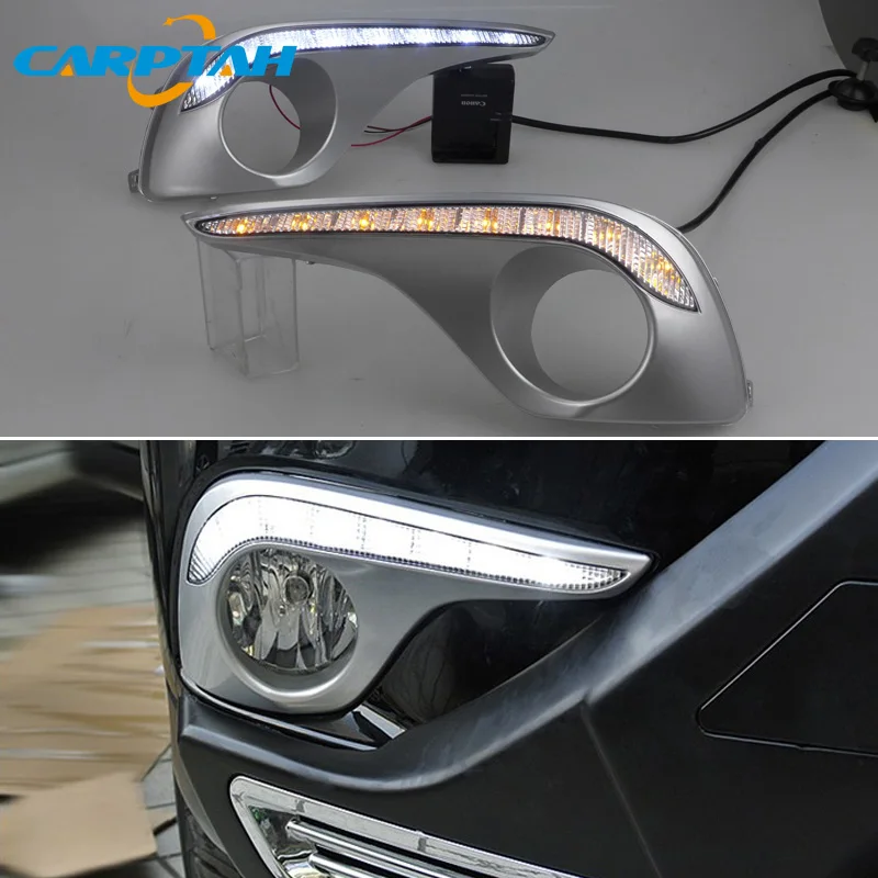 

12V Car LED DRL Daylihgts For Toyota Highlander 2012 2013 2014 Yellow Turn Signal Daytime Running Lights Auto Fog Lamp