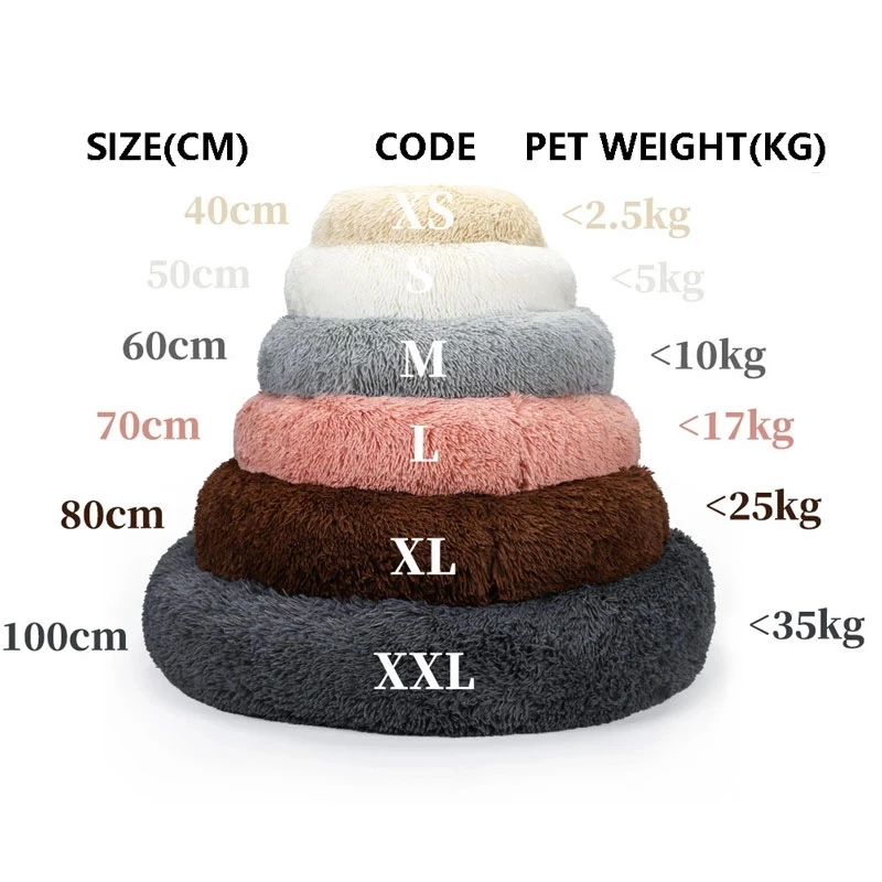 Lit pour animaux de compagnie Super doux, chenil rond pour chien et chat, sac de couchage chaud d'hiver, Long coussin en peluche pour chiot, tapis Portable, fournitures pour chats 46/50/60cm