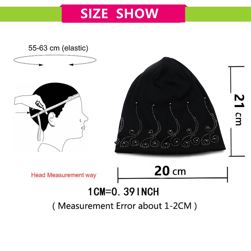 Brand Women\'s Beanie Hat Casual Polyester Shine Pearls&Rhinestones Beanies For Women Skull Beanie Hats Bonnet For Female