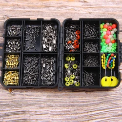 Conector giratorio de pesca, tapón flotante, combo de cuentas con caja negra para aparejos de pesca, 182 unidades