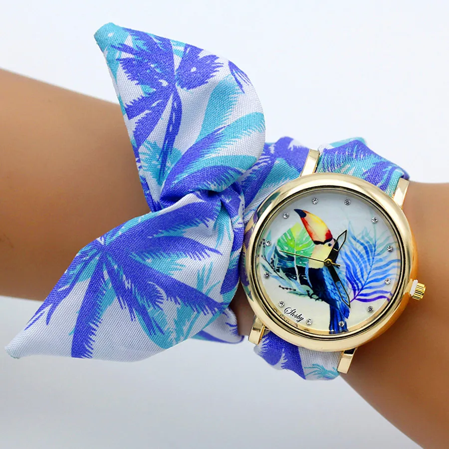 Shsby New Ladies Flower Cloth Wrist Watch Fashion Women Dress Watch High Quality Quartz Watch Sweet Girls Watch Fabric Clock