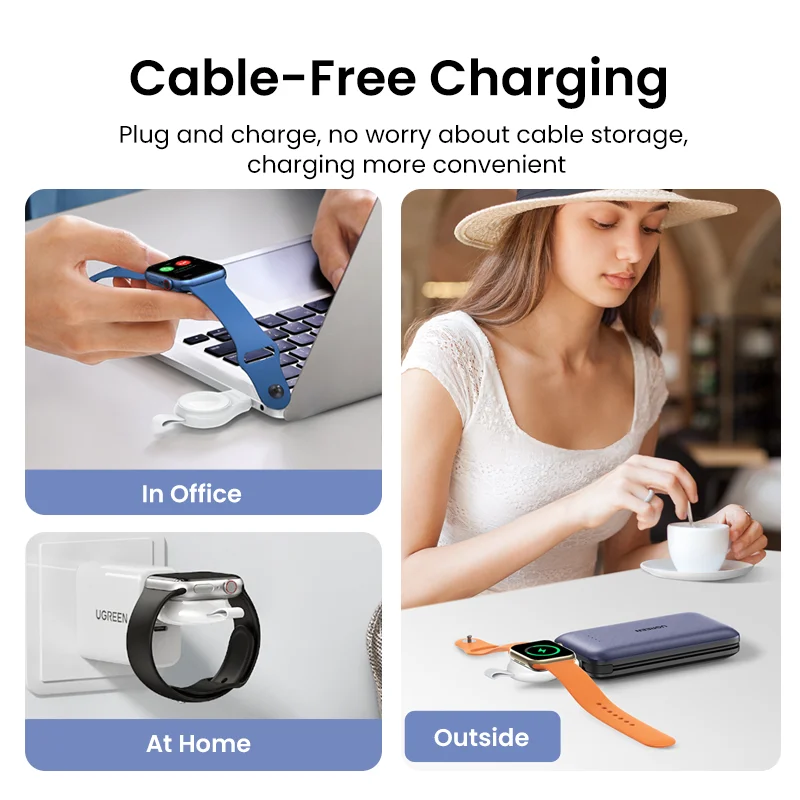 UGREEN USB Type C Portable Wireless Charger MFi for Apple IWatch 7 6 SE Magnetic Chargers for Apple Watch Series Type USB C