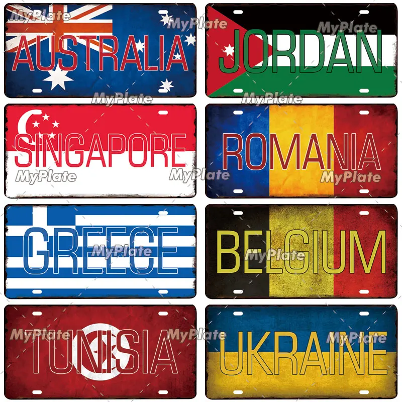 [MyPlate] Vintage National Flag 15x30CM Poster Plate Metal Sign Tin Sign Poster Plaque Decor Bar Pub Club Home Wall Decoration