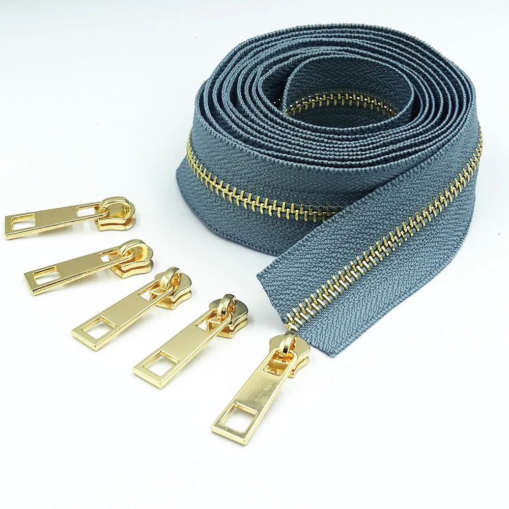 1 Meters long and 2 zipper pullers 5# brass metal zipper used for high-end handbags and purses