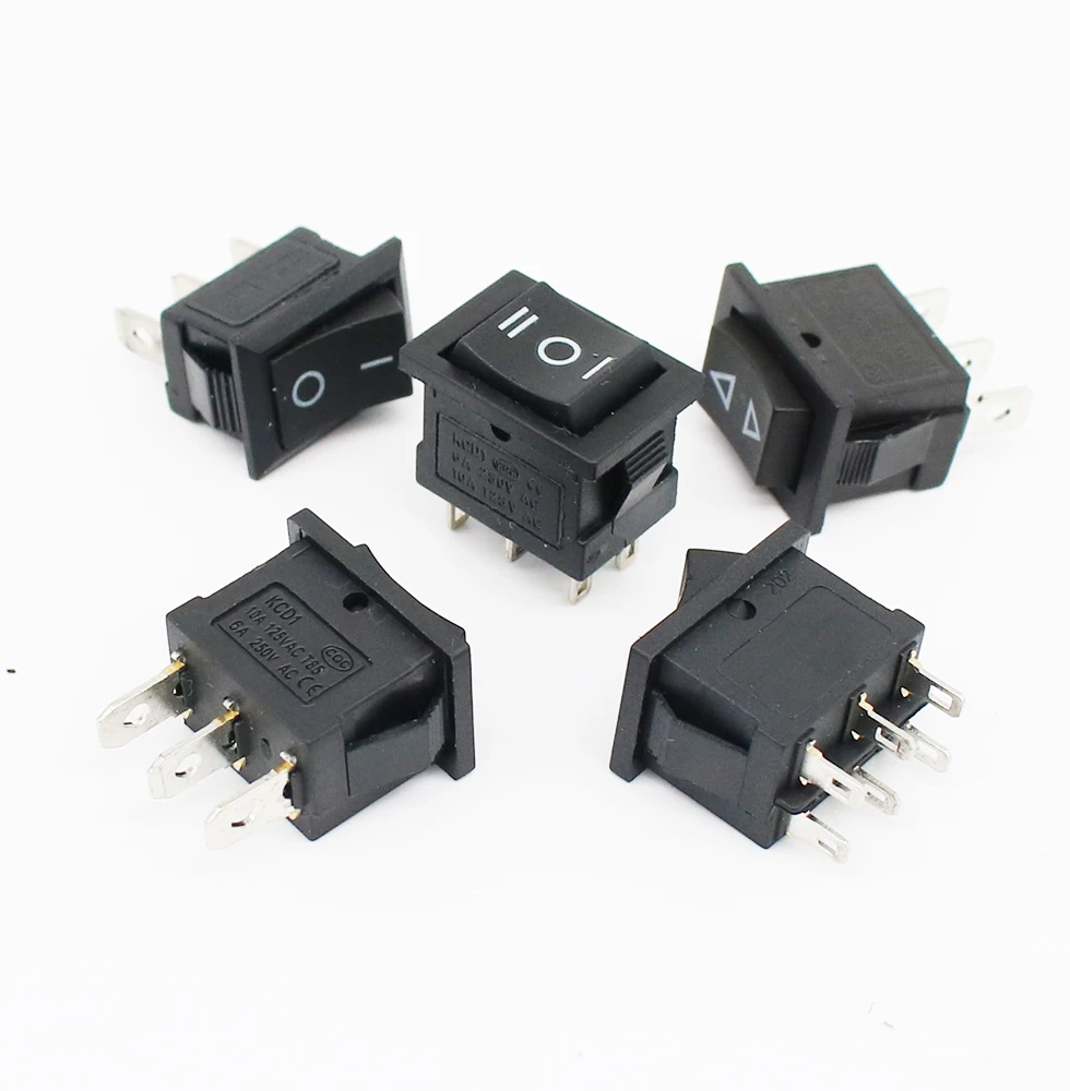 1pcs 2 position rocker switch 3 pins/6 pins on off / on offon snap switch KCD1 black