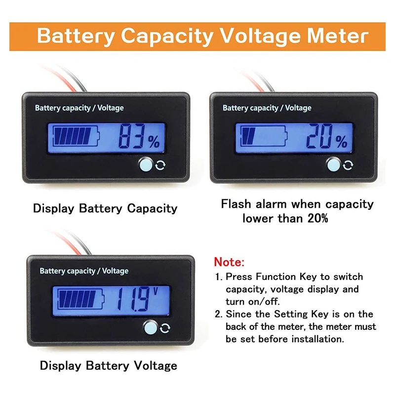 Battery Meter Battery Capacity Voltage Monitor, DC 12/24/36/48/60/72/84V Battery Capacity Voltage Gauge Indicator