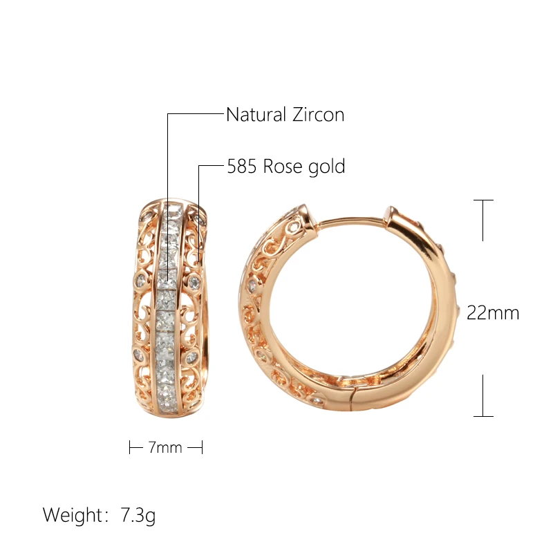 New 585 Gold Hoop Earrings for Women Exquisite T Zircons Hollow Piercing Big Hoops Fashion Gold Plated Copper Earrings Jewelry