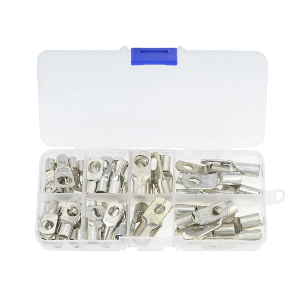 

60PCS/BOX Assortment SC6-25 Bare Tinned Copper Lug Terminals Ring Seal Wire Connectors Bare Cable Crimped Soldered Terminal Kit