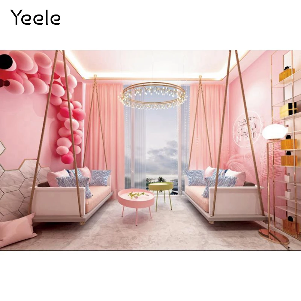 Yeele Luxurious Pink Living Room Sofa Ballon Photography Backdrops Photographic Studio Photo Background Birthday Decorations