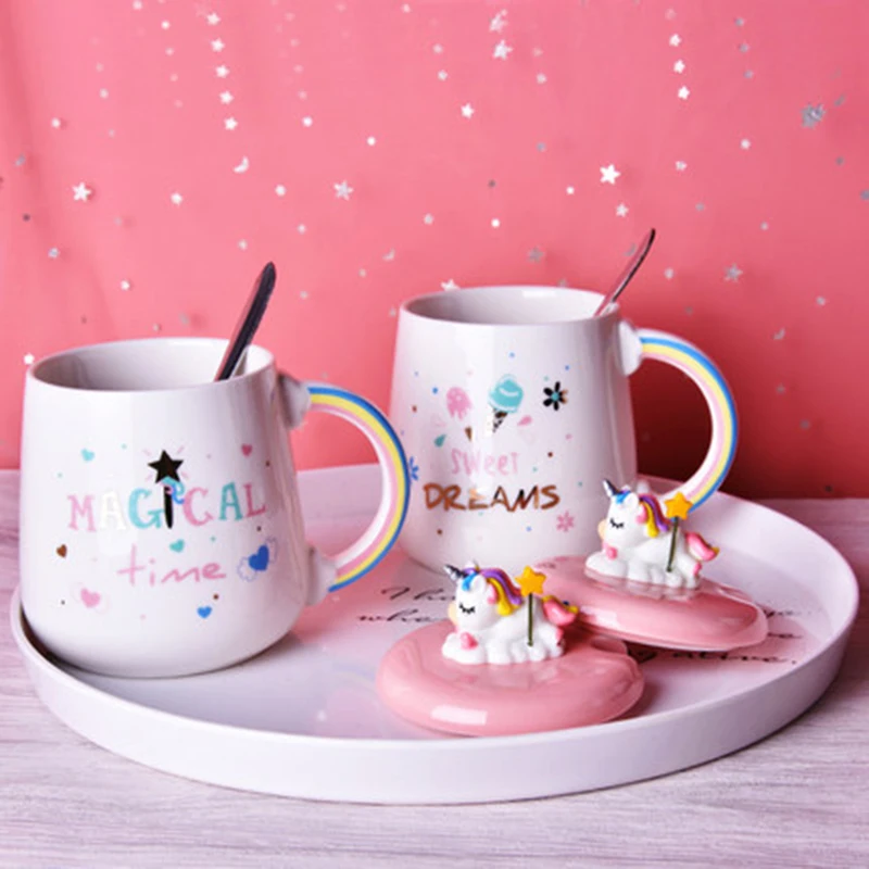 3D Unicorn Ceramic Mug Travel Coffee Mug With Spoon Milk Tea Cup Office Breakfast Drinkware Cup Wedding Birthday Gift Home Decor