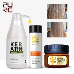 PURC, conjunto profesional de tratamiento para el cabello con queratina, crema para alisar el cabello brasileño, champú suavizante, tratamiento de mascarilla mágica para el cabello, paquete