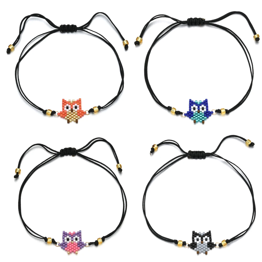 Hot Sell Handmade Women Diy Miyuki Tiny Beads Bracelets&Bangles Adjustable Lucky Owl Charms Wristband Fashion Jewelry Gifts