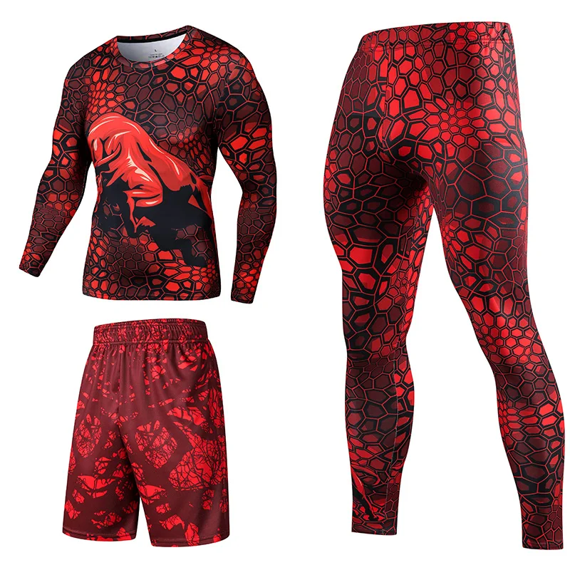 3 Piece Sportwear Long Sleeve Top Leggings  Shorts  Unique Graphic For Baseball Football