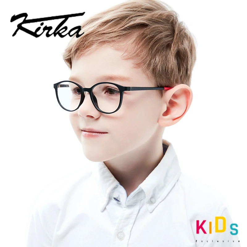 Kirka TR90 Flexible Kids Glasses Children Optical Frames Black Boys Glasses Round Eyeglasses For 6-10 Years Old MB01-04