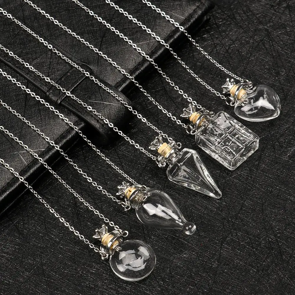 New Glaze Vial Necklace Openable Water Drop Heart Shape Perfume Bottle Pendant Steel Chain Necklace Oil Diffuser Vial Jewelry