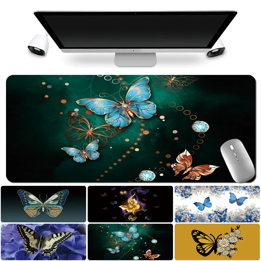 

Mouse Pad Gaming Gamer Large Table Mat Butterfly Pattern Anti-slip Large Leather Mousepad Office Computer Accessories Washable