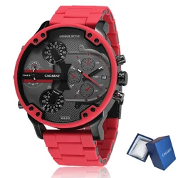 Cagarny 57mm 3D Große Zifferblatt Rot Uhr Männer Luxus Silikon Stahl Band Herren Armbanduhr Beiläufige Uhr Military Relogio masculino