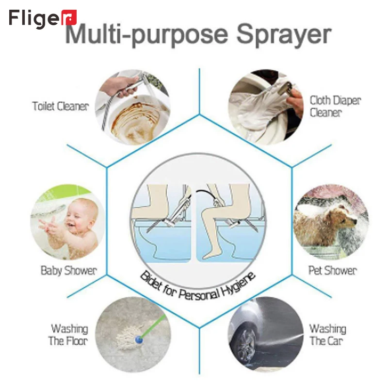 Fliger Stainless Steel Portable Bidet Faucet Sprayer Gun Grey Toilet Bidet Faucet Only Single Cold Water Hygienic Shower Head