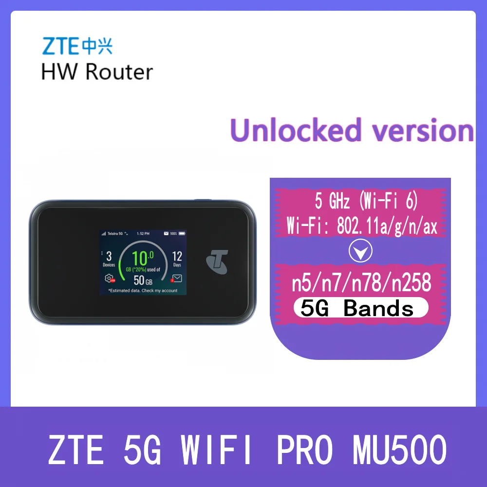 ZTE 5G WI-FI PRO MU500 5G mobile broadband 5G bands n78/n5/n7/ n258 4500mAH Battery