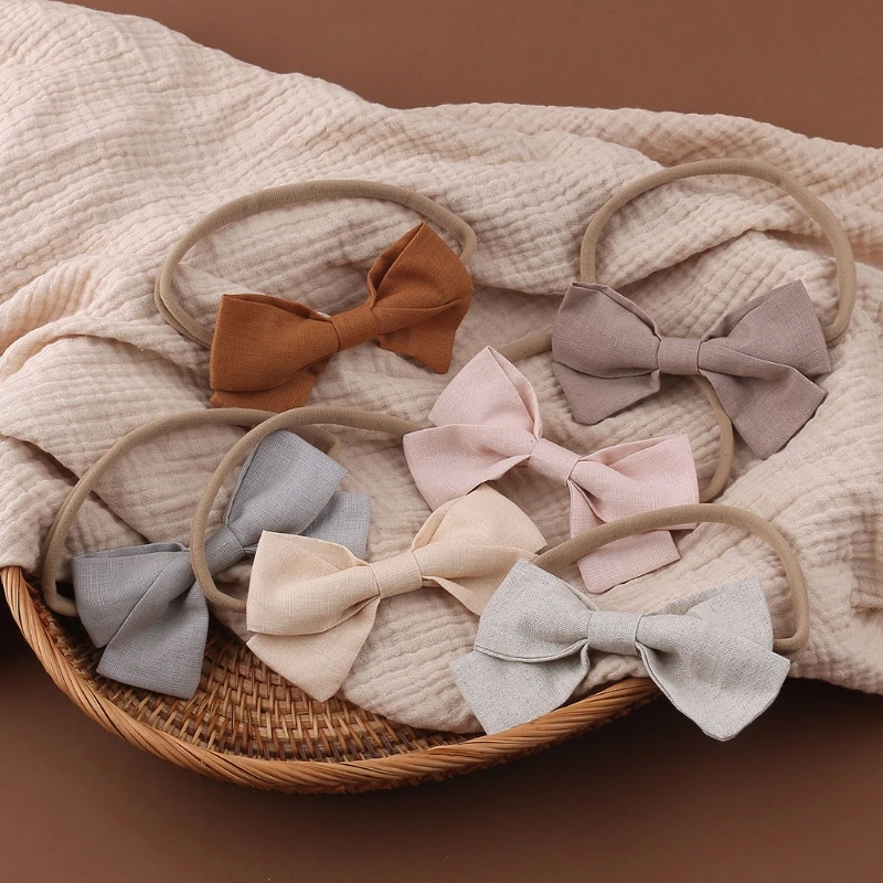 1pc Cotton Newborn Baby Elastic Headband Linen Bow Knot Stretchy Soft Hair Band Toddler Kids Girls Decorative Hair Accessories