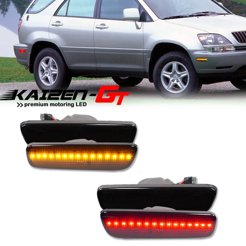 Smoked Lens Front Amber Rear Red LED Side Marker Indicator Lights Fender Flare Light For 1999-2003 Lexus RX300 Turn Signal Light