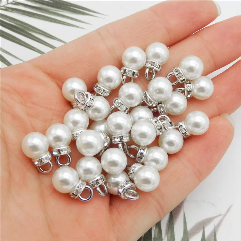 10pcs Elegant Imitation Pearl & Clear CZ Crown Pendant Dangle Earring Charm Bracelet Jewelry spacer Loose Beads Jewelry Making