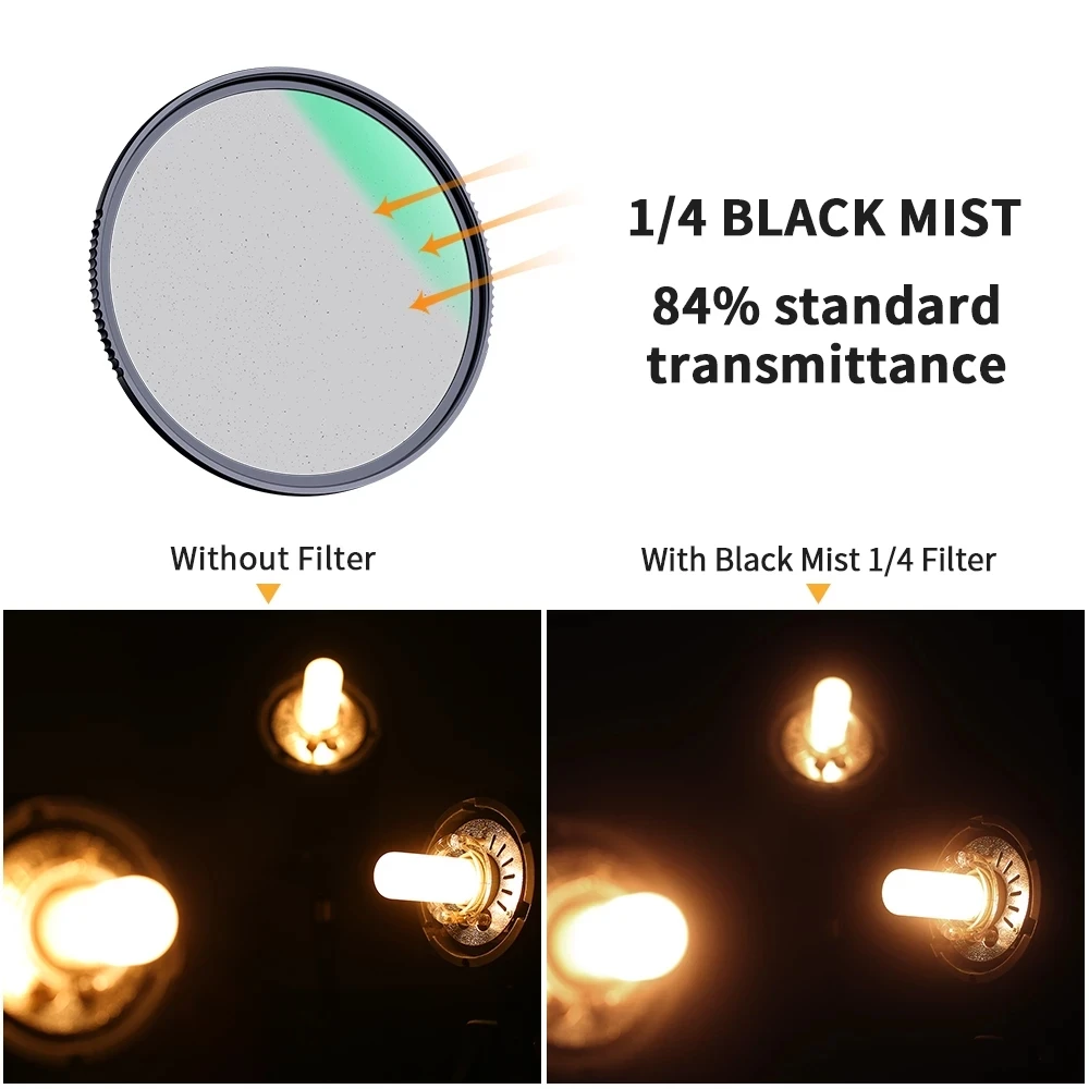 K&F Concept 1/4&1/8 Black Mist Diffusion Filter Special Effects for Shoot Video 49mm 52mm 58mm 62mm 67mm 77mm 82mm Camera Filter