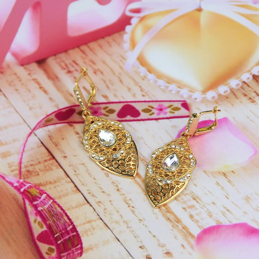 Sunspicems Gold Color Algeria Morocco Dangle Earring for Women Sunflower Crystal Earring Wedding Jewelry Africa Bridal Gift