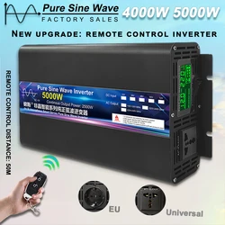 12V 220V 2000W 4000W 5000W 24V DC To 110V AC Pure Sine Wave Voltage Converter 12 220 Power Car Micro Remote Control Inverter LCD