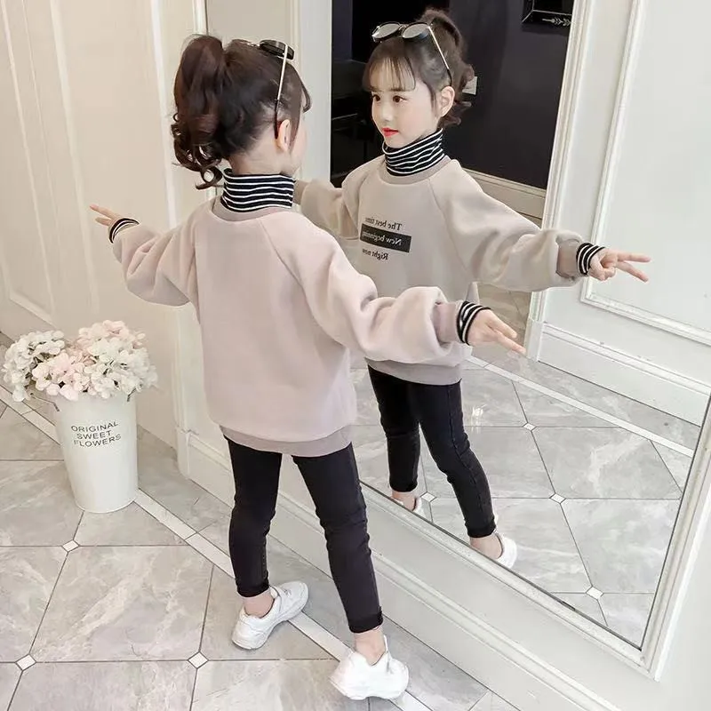 

Plus Velvet Spring Autumn Tops Hoodies Girls Sweatshirts Coat Kids Outwear Teenager Children Clothes High Quality