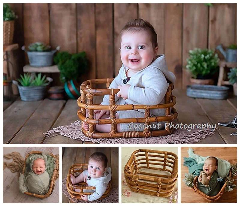 Coconut Newborn Photography PropsHandmade Retro Woven Basket Fotografie Accessories Studio Baby Photo Shoot Bed Background Chair