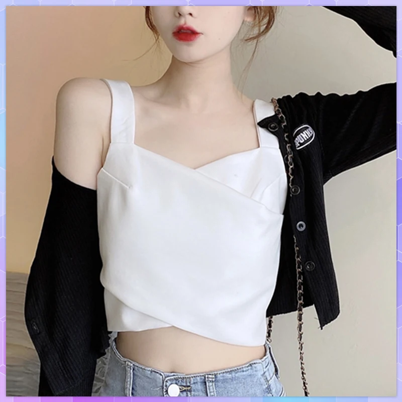 Solid Women's Crop Top Female Sexy Camis Sleeveless Short Tank Top Summer Fashion Zipper Backless Camisole Casual Basic Tube Top