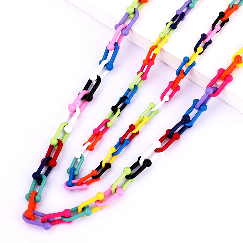 Enamel Rainbow U link shape chain,red/pink/yellow/silver/green/blue chain for bracelet/necklace jewlery making ,1 meter long