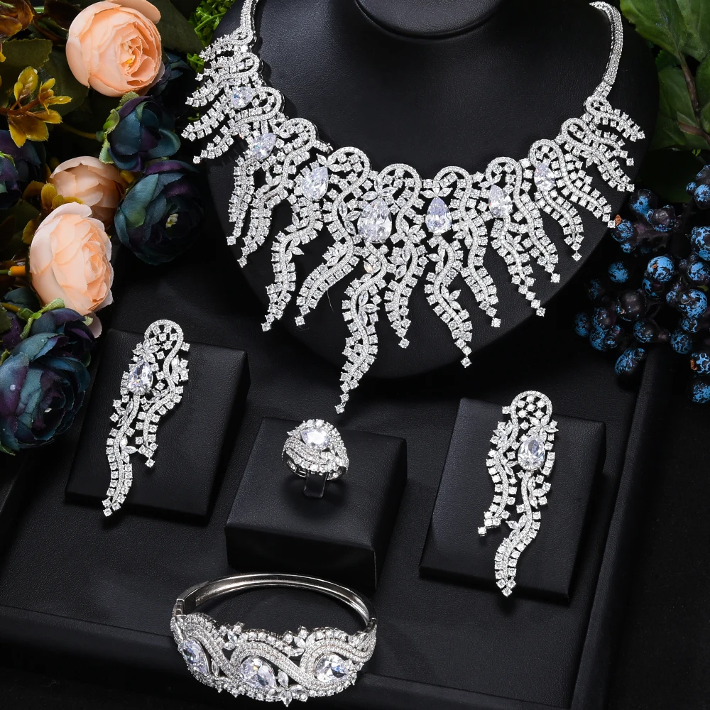 Famous Brand Blue CZ Luxury dubai Jewelry Sets For Women Wedding Party Zircon Crystal Indian Bridal Jewelry Set Gift